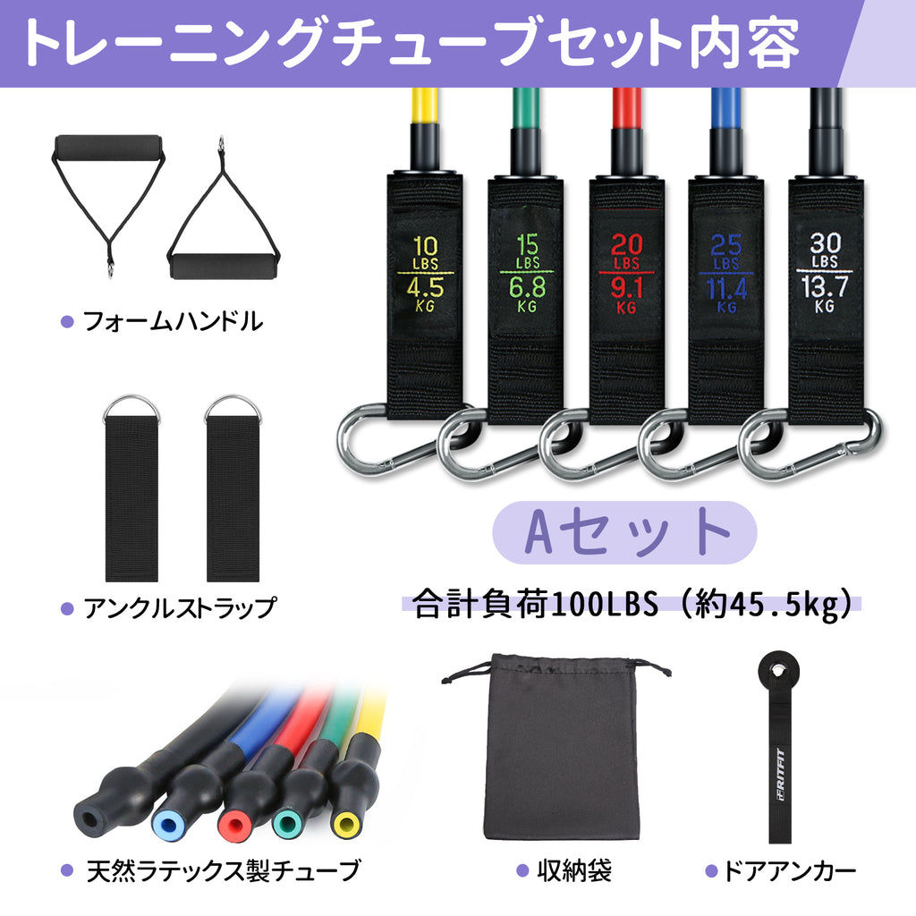 RITFIT トレーニングチューブセット 強度別5本セット