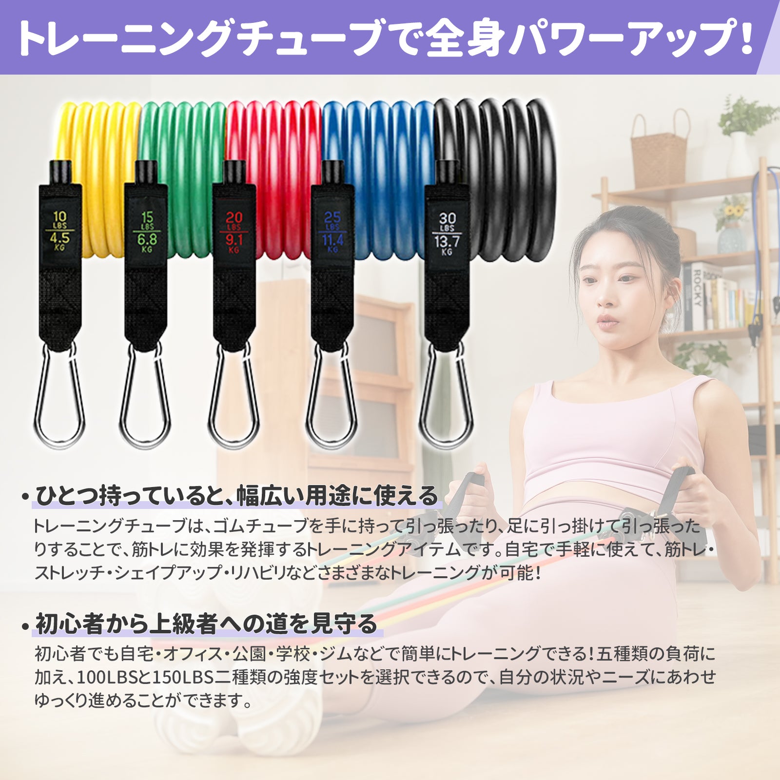RITFIT トレーニングチューブセット 強度別5本セット