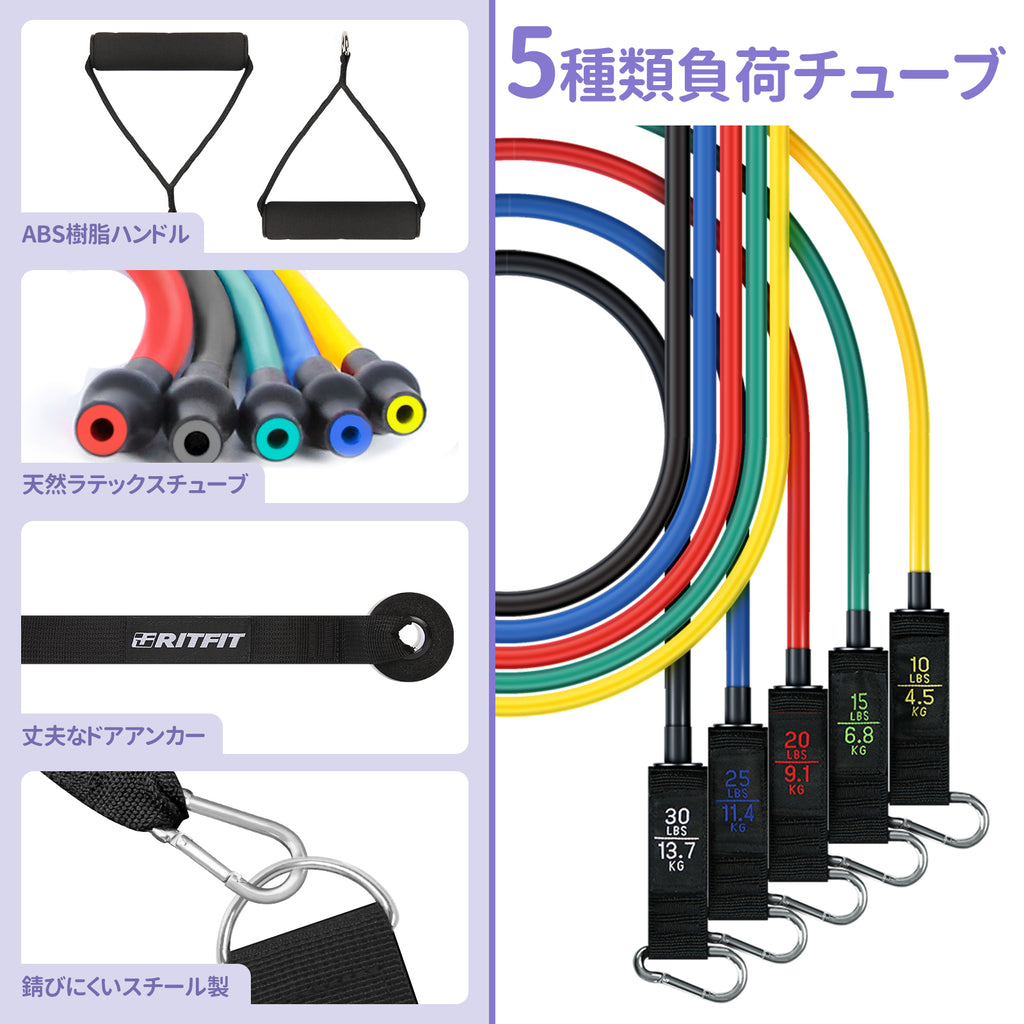RITFIT トレーニングチューブセット 強度別5本セット